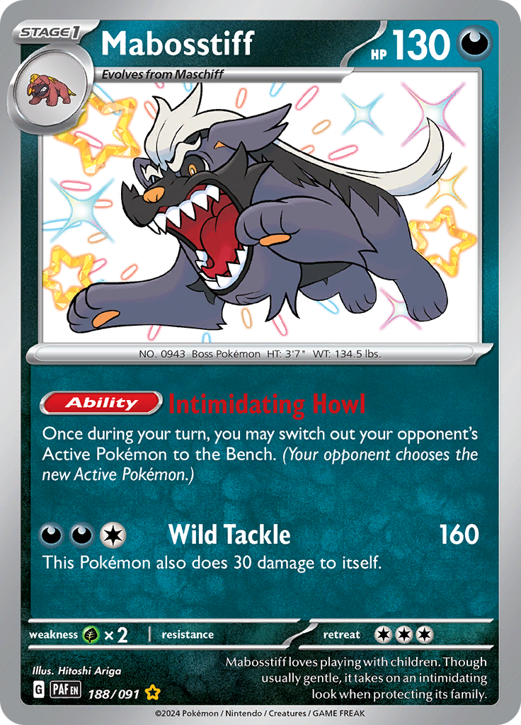 Mabosstiff 188/091 from Paldean Fates (PAF) - Shiny Rare English Pokémon TCG single card