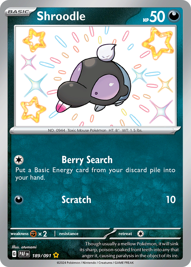 Shroodle 189/091 from Paldean Fates (PAF) - Shiny Rare English Pokémon TCG single card
