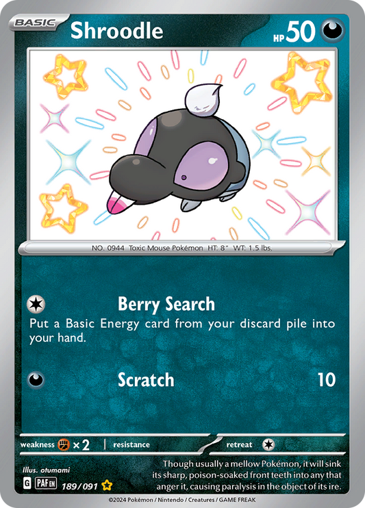 Shroodle 189/091 from Paldean Fates (PAF) - Shiny Rare English Pokémon TCG single card