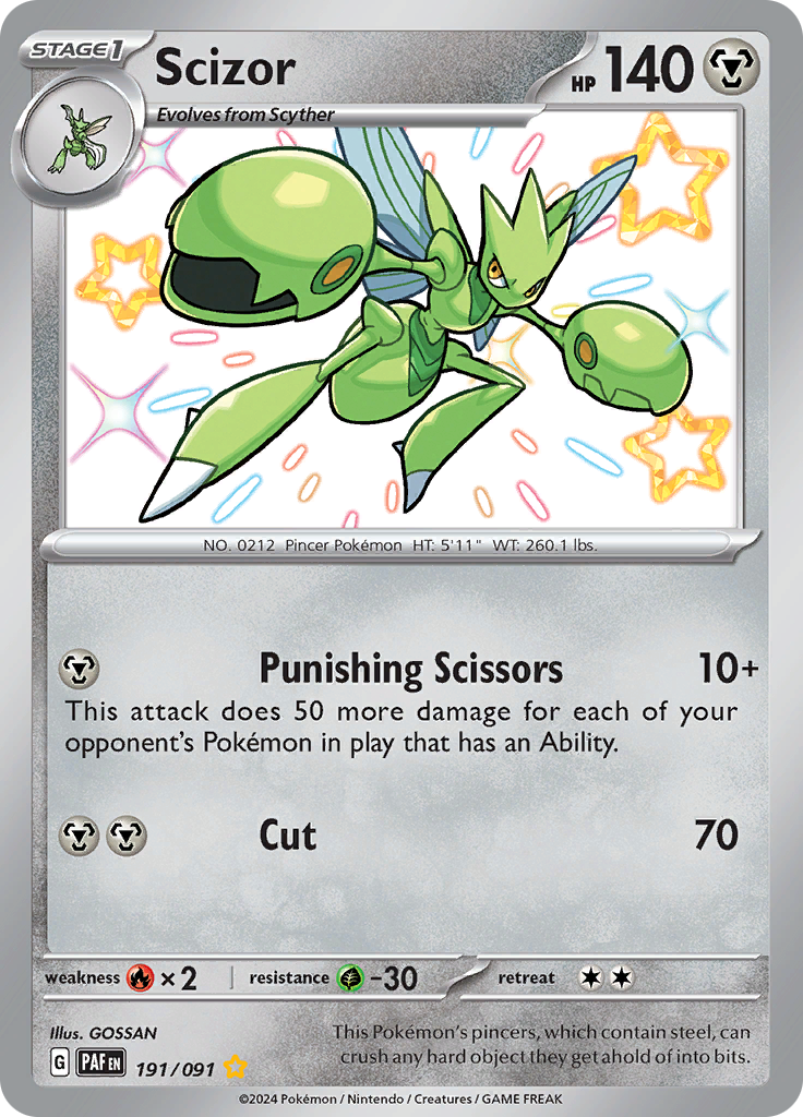 Scizor 191/091 from Paldean Fates (PAF) - Shiny Rare English Pokémon TCG single card