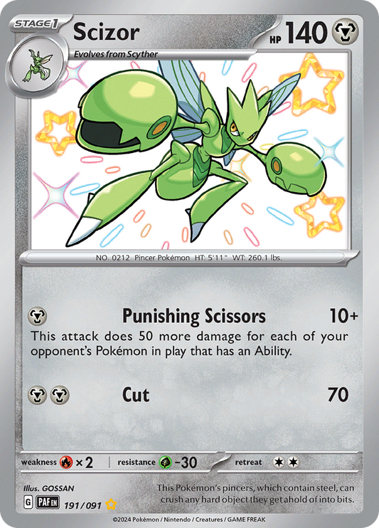 Scizor 191/091 from Paldean Fates (PAF) - Shiny Rare English Pokémon TCG single card