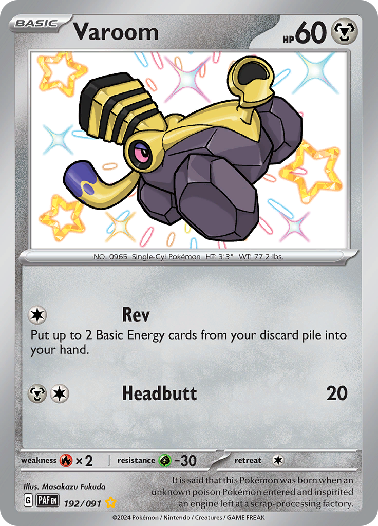 Varoom 192/091 from Paldean Fates (PAF) - Shiny Rare English Pokémon TCG single card