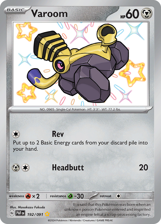 Varoom 192/091 from Paldean Fates (PAF) - Shiny Rare English Pokémon TCG single card