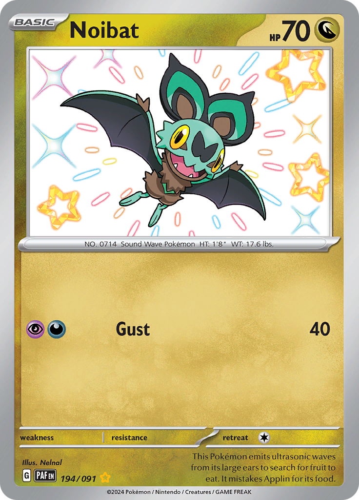 Noibat 194/091 from Paldean Fates (PAF) - Shiny Rare English Pokémon TCG single card