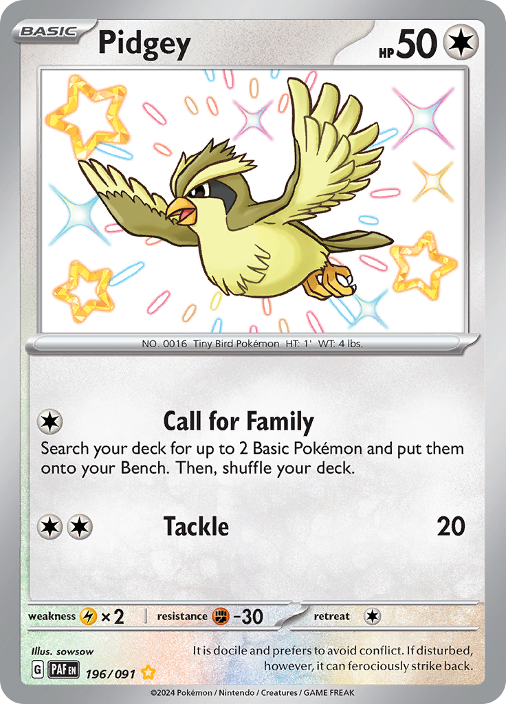 Pidgey 196/091 from Paldean Fates (PAF) - Shiny Rare English Pokémon TCG single card