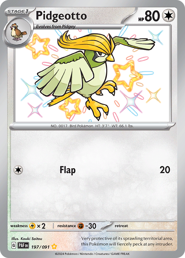 Pidgeotto 197/091 from Paldean Fates (PAF) - Shiny Rare English Pokémon TCG single card