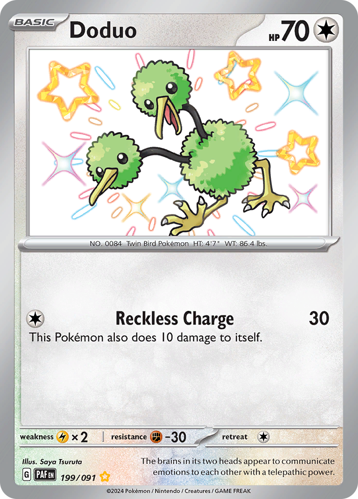 Doduo 199/091 from Paldean Fates (PAF) - Shiny Rare English Pokémon TCG single card
