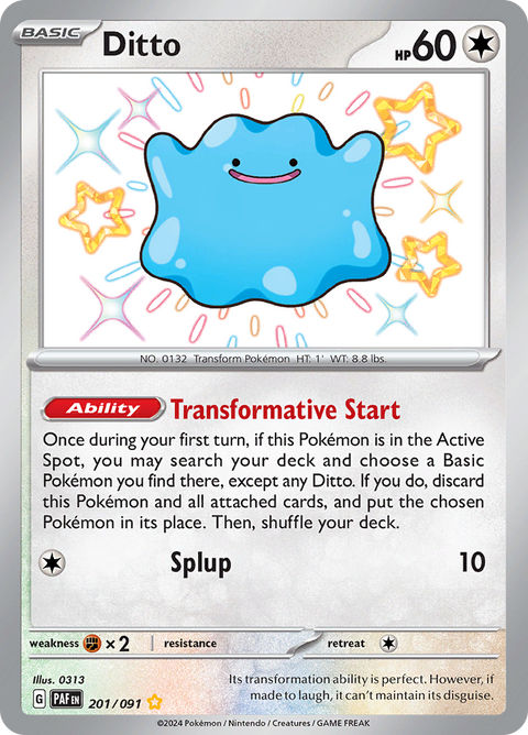 Ditto 201/091 from Paldean Fates (PAF) - Shiny Rare English Pokémon TCG single card