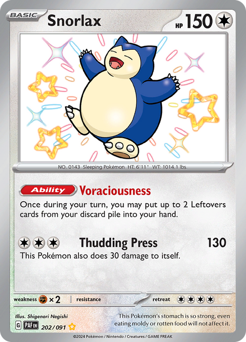 Snorlax 202/091 from Paldean Fates (PAF) - Shiny Rare English Pokémon TCG single card