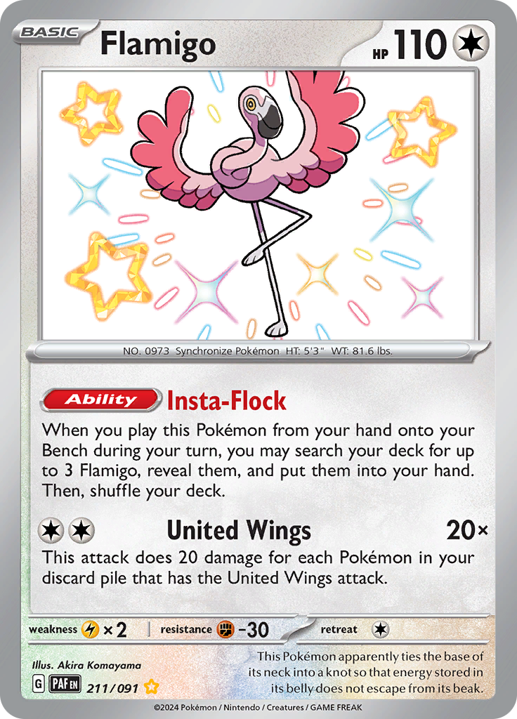 Flamigo 211/091 from Paldean Fates (PAF) - Shiny Rare English Pokémon TCG single card