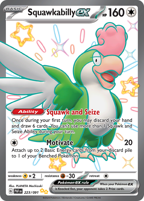 Squawkabilly ex 223/091 from Paldean Fates (PAF) - Ultra Rare English Pokémon TCG single card