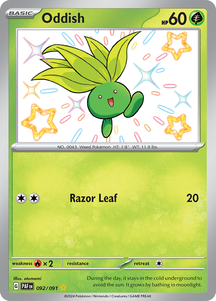 Oddish 092/091 from Paldean Fates (PAF) - Shiny Rare English Pokémon TCG single card