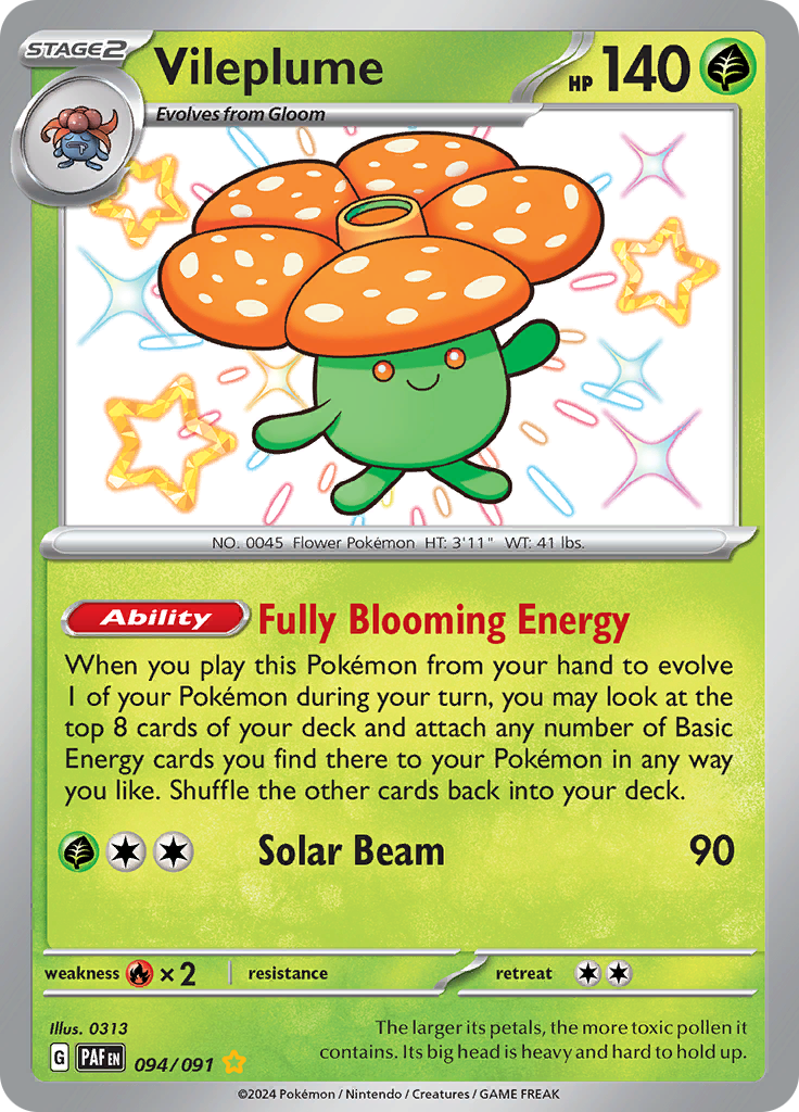 Vileplume 094/091 from Paldean Fates (PAF) - Shiny Rare English Pokémon TCG single card