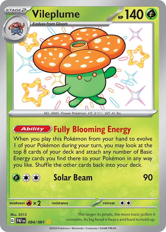 Vileplume 094/091 from Paldean Fates (PAF) - Shiny Rare English Pokémon TCG single card