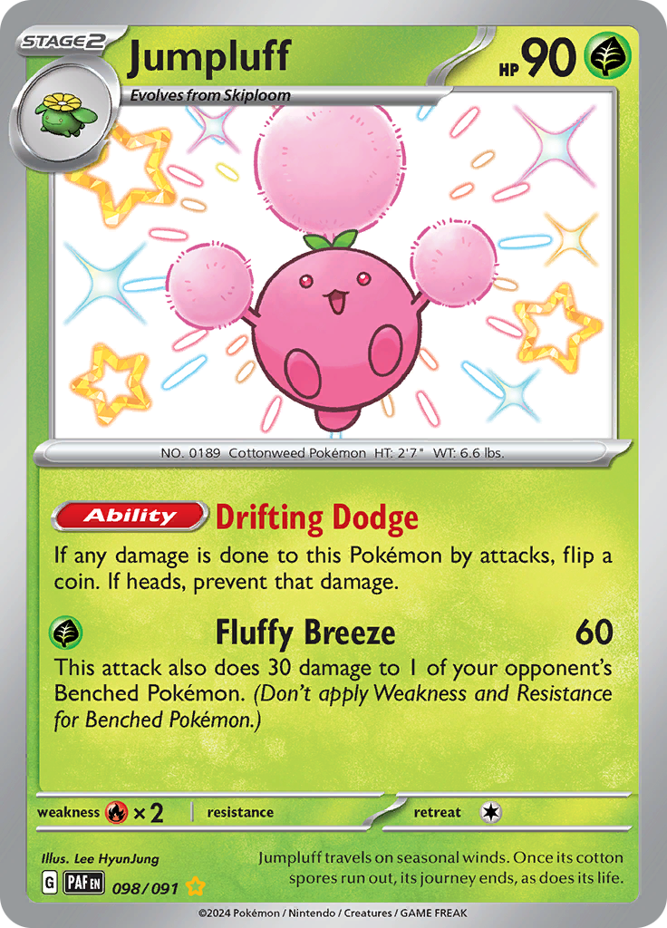 Jumpluff 098/091 from Paldean Fates (PAF) - Shiny Rare English Pokémon TCG single card