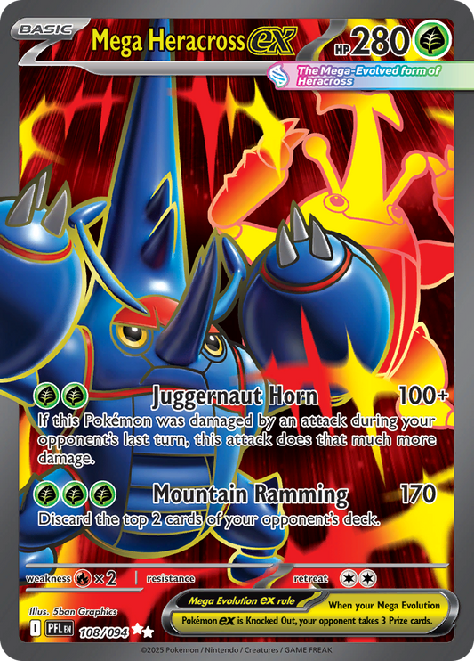 Mega Heracross ex 108/094 from Phantasmal Flames (PFL) - Ultra Rare English Pokémon TCG single card