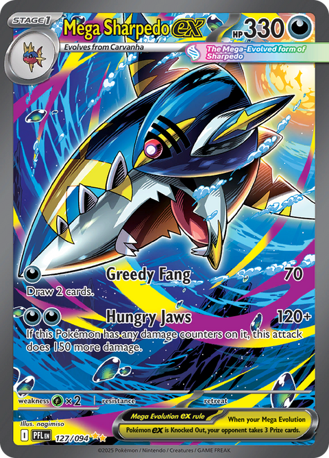 Mega Sharpedo ex 127/094 from Phantasmal Flames (PFL) - Special Illustration Rare English Pokémon TCG single card