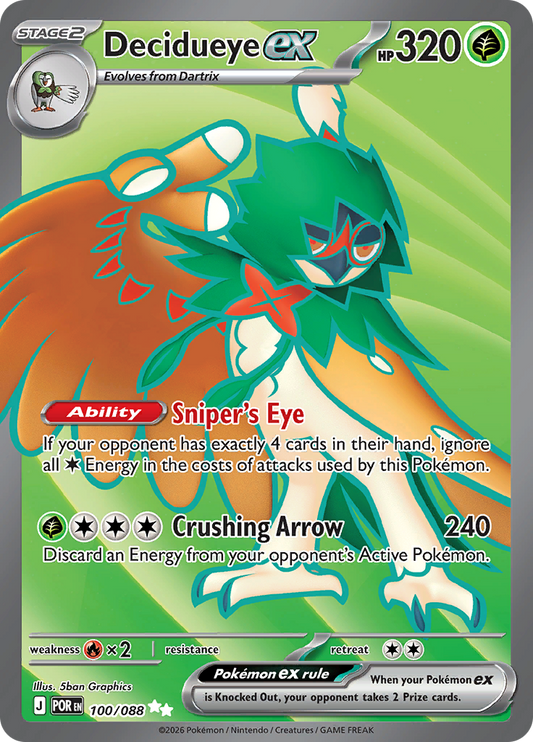 Decidueye ex 100/088 from Perfect Order (POR) - Ultra Rare English Pokémon TCG single card