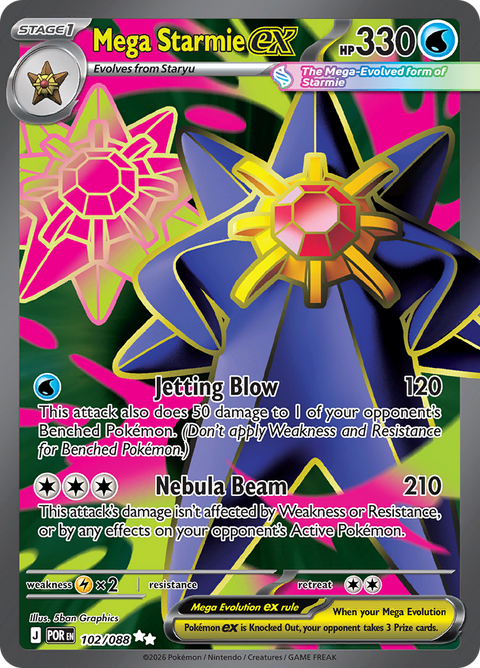Mega Starmie ex 102/088 from Perfect Order (POR) - Ultra Rare English Pokémon TCG single card