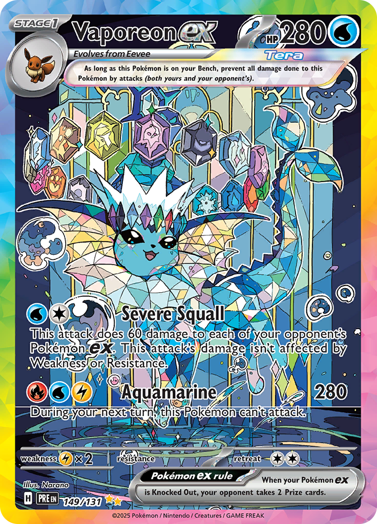 Vaporeon ex 149/131 from Prismatic Evolutions (PRE) - Special Illustration Rare English Pokémon TCG single card