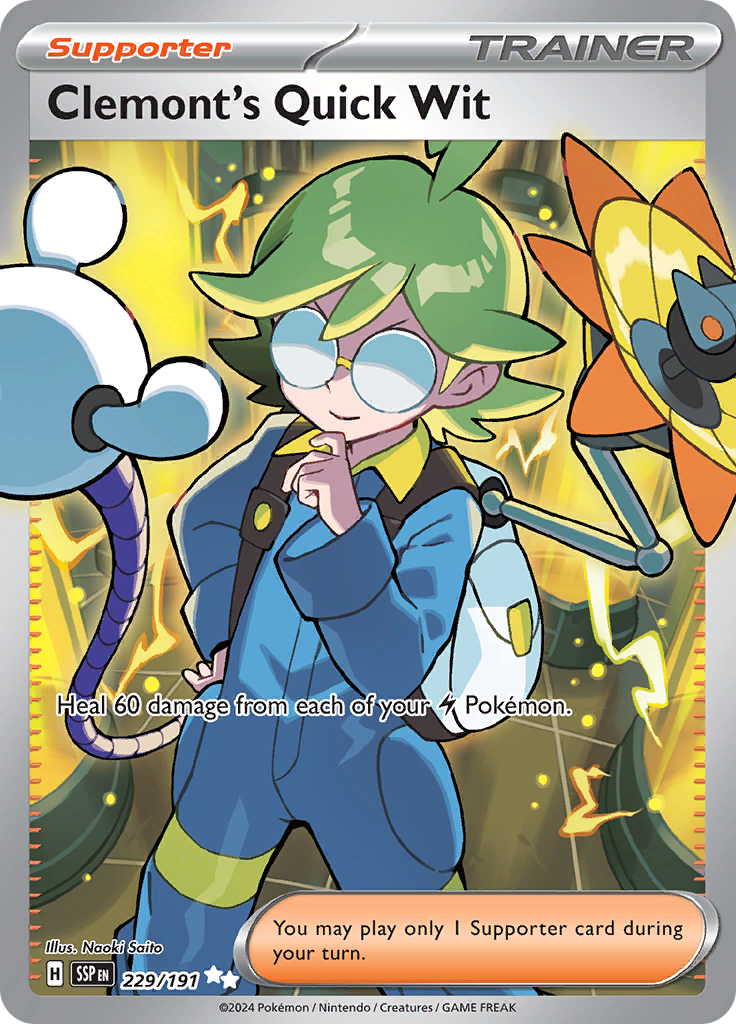 Clemont's Quick Wit 229/191 from Surging Sparks (SSP) - Ultra Rare English Pokémon TCG single card