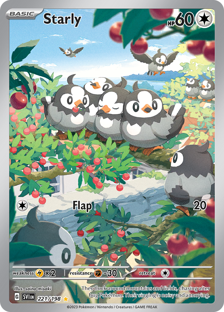 Starly 221/198 from Scarlet & Violet (SVI) - Illustration Rare English Pokémon TCG single card