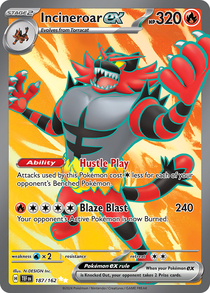 Incineroar ex 187/162 from Temporal Forces (TEF) - Ultra Rare English Pokémon TCG single card