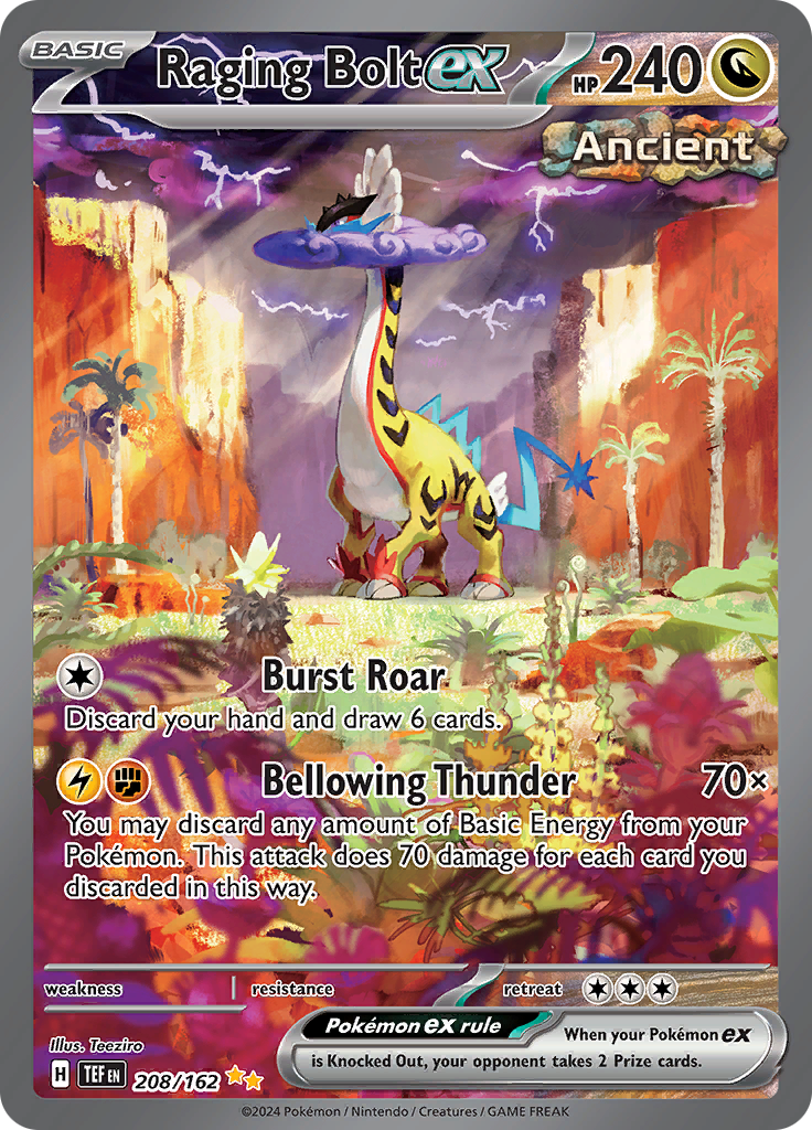 Raging Bolt ex 208/162 from Temporal Forces (TEF) - Special Illustration Rare English Pokémon TCG single card