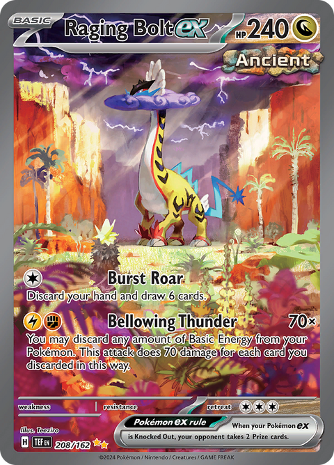 Raging Bolt ex 208/162 from Temporal Forces (TEF) - Special Illustration Rare English Pokémon TCG single card