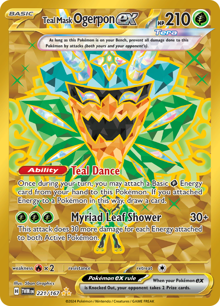 Teal Mask Ogerpon ex 221/167 from Twilight Masquerade (TWM) - Hyper Rare English Pokémon TCG single card