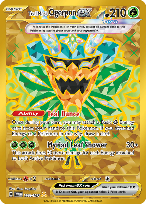 Teal Mask Ogerpon ex 221/167 from Twilight Masquerade (TWM) - Hyper Rare English Pokémon TCG single card