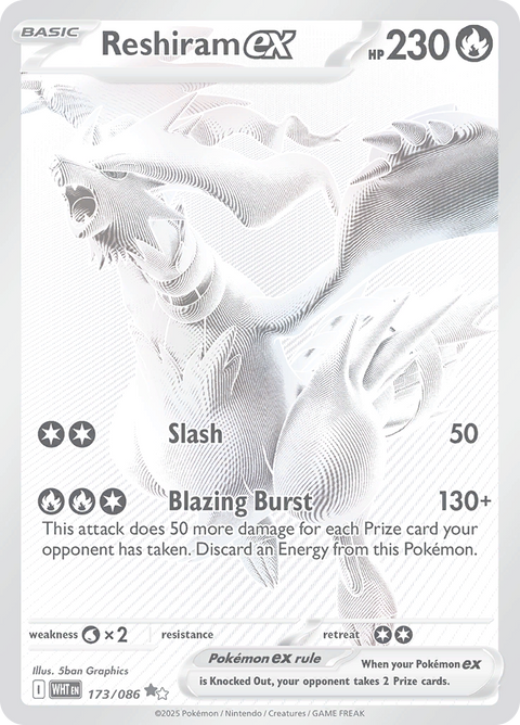 Reshiram ex 173/086 from White Flare (WHT) - Black White Rare English Pokémon TCG single card