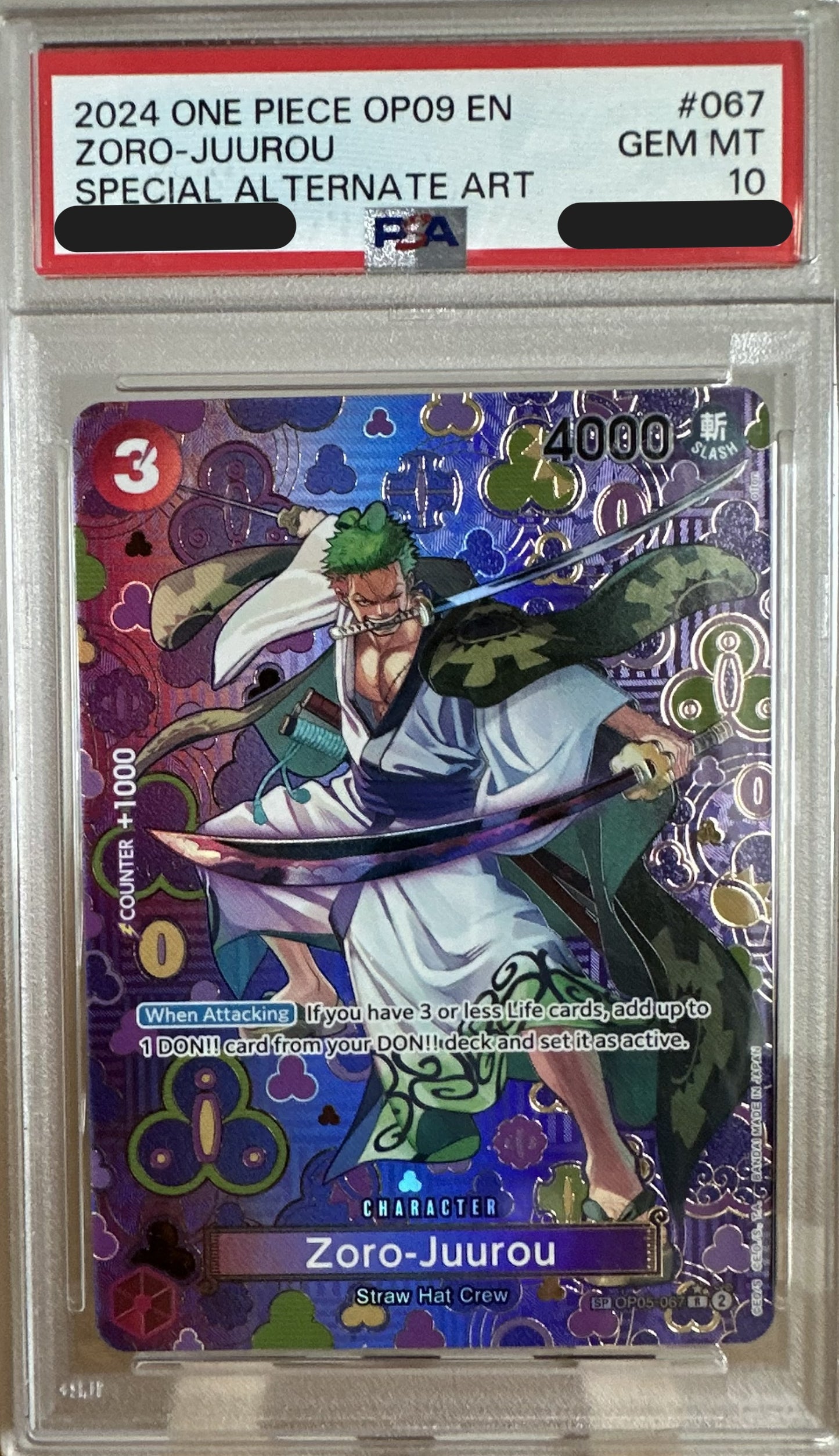 Zoro-Juurou (OP05-067) OP09 Special Rare (SP) PSA 10