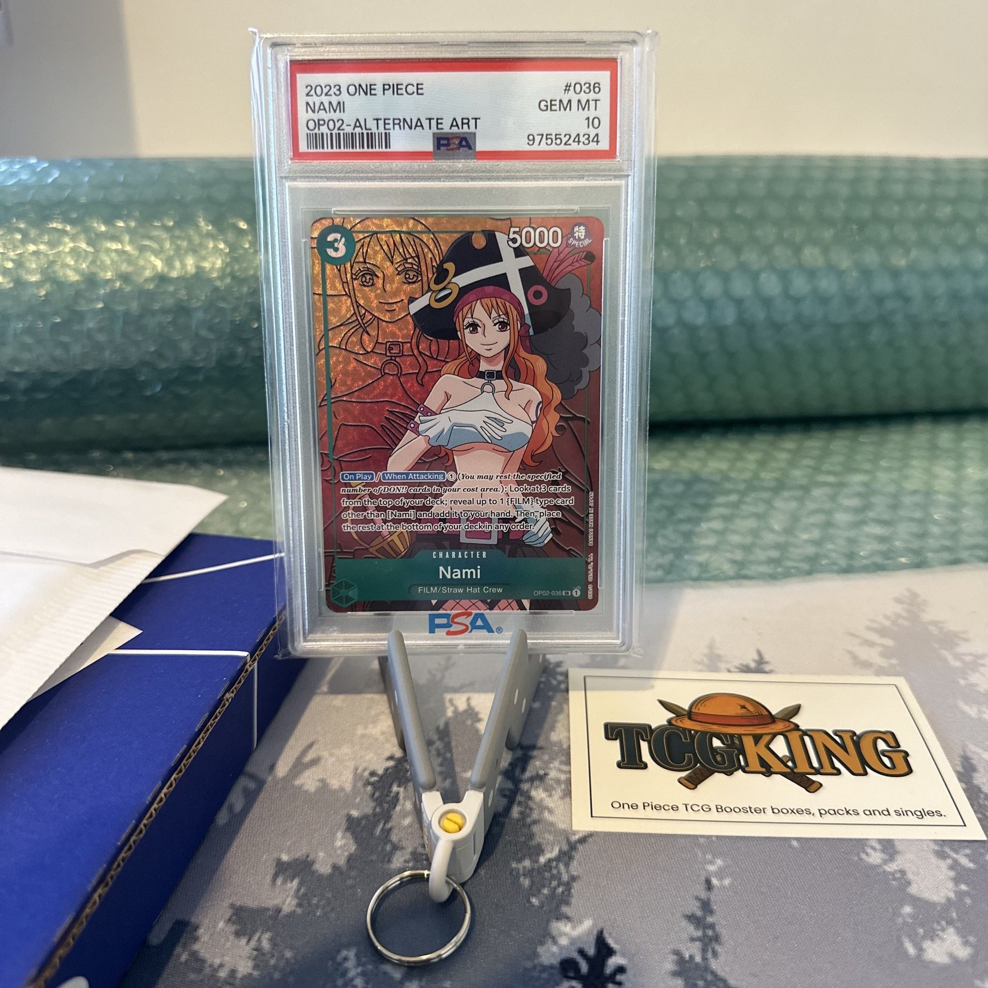 Nami OP02-036 English Alternate Art One Piece card, PSA 10 graded front view