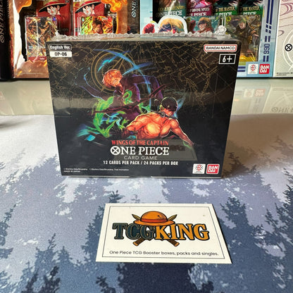 One Piece OP06 Wings of the Captain Booster Box English side angle product photo