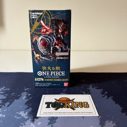 One Piece OP03 Pillars of Strength Japanese booster box with TCGKing card, front view
