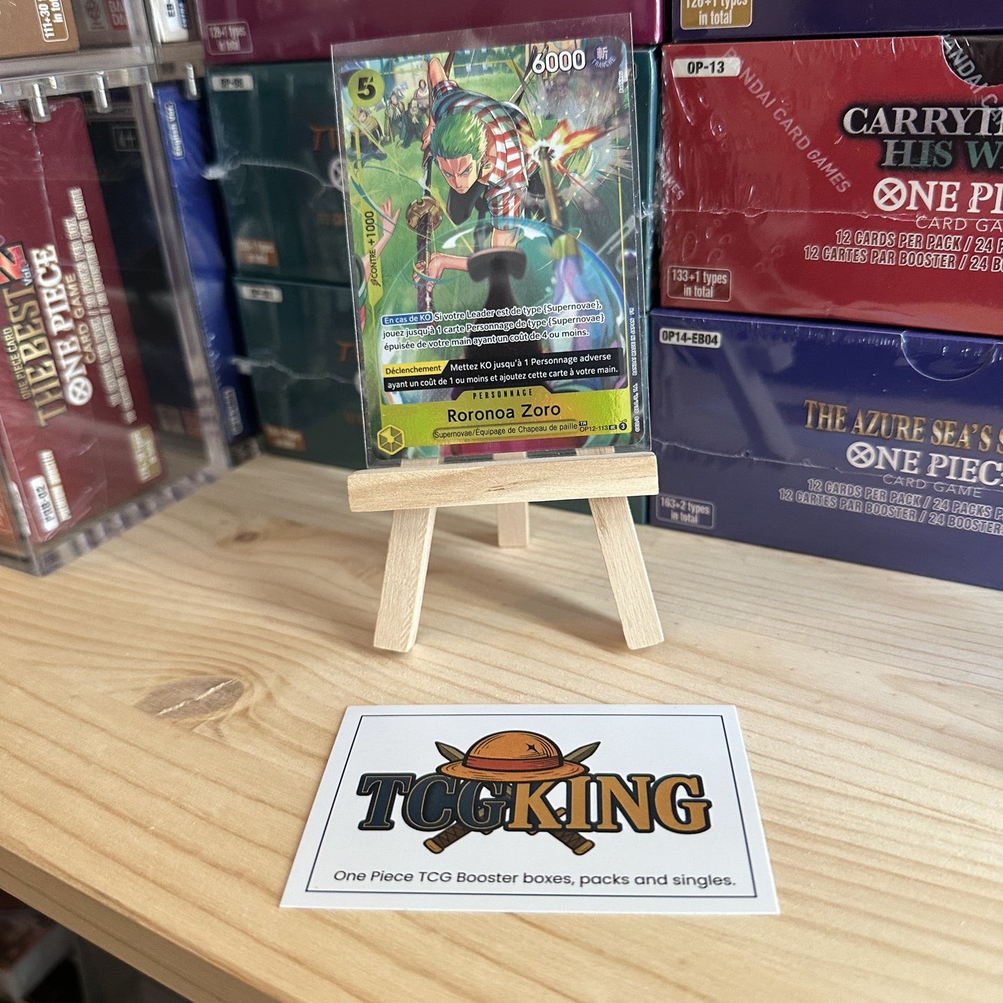 Roronoa Zoro OP12-113 French OP14-EB04 Treasure Rare One Piece card, front view