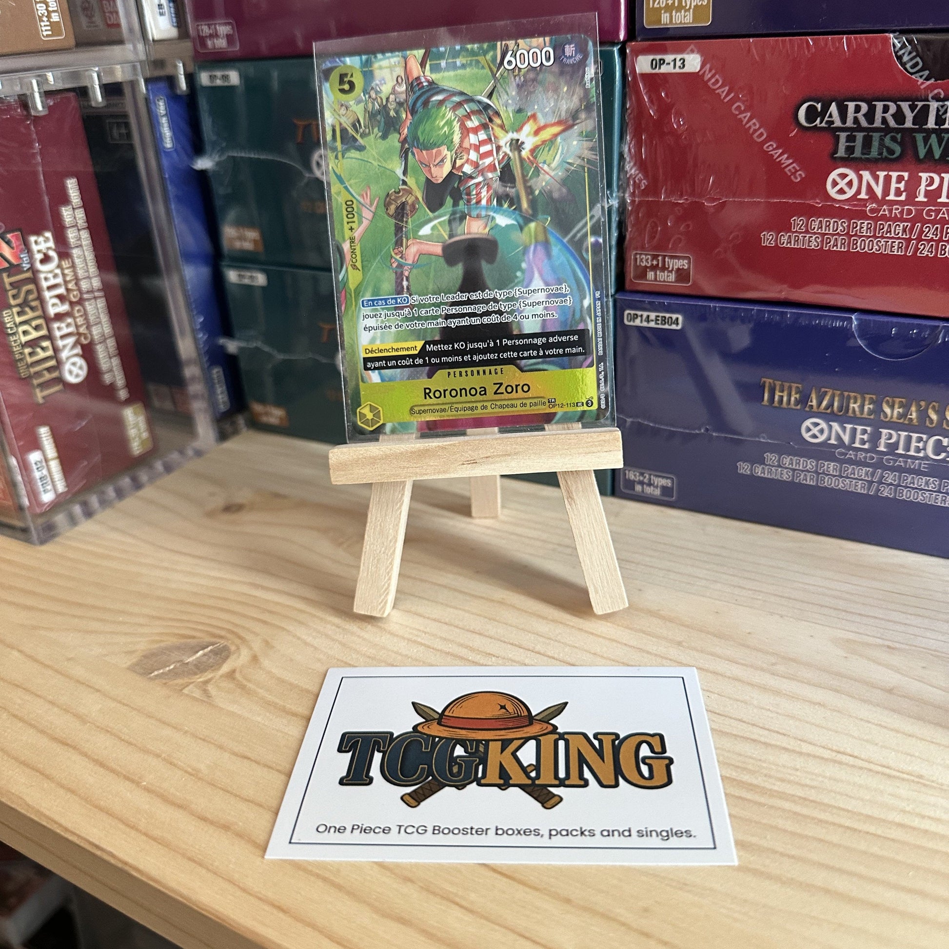 Roronoa Zoro OP12-113 French OP14-EB04 Treasure Rare One Piece card, front view